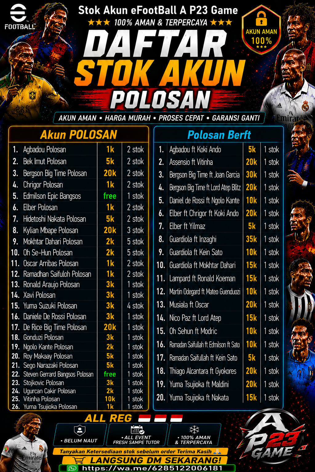 Ready akun eFootBall Polosan+Polosan Berft